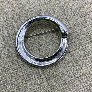 Monet Vintage Minimalist Circle Silver Tone Brooch Pin